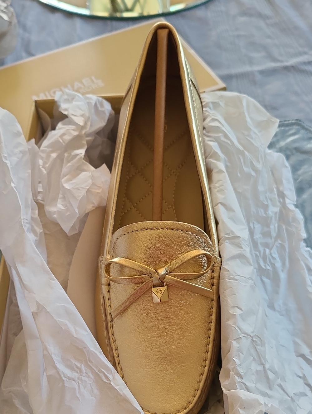 Michael Kors Metallic Gold Bow Moccasin Loafer